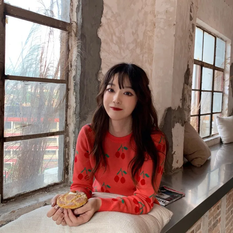 Женский свитер оверсайз с длинным рукавом винтажный трикотажный пуловер в стиле