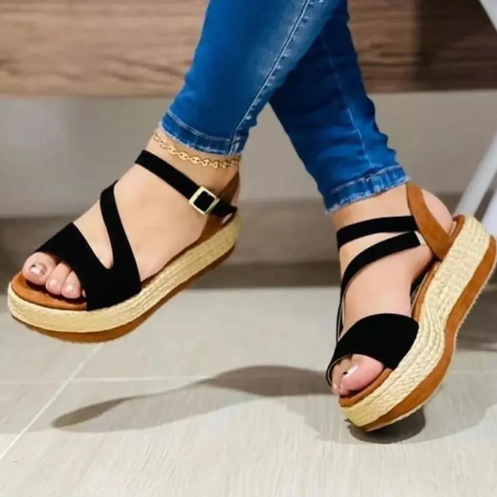 

Women's Summer Flip-flops Casual Fish Mouth Shoes Thick-soled Hollow Thin Strap Buckle Sandals For Women Ladies Sandalias Mujer
