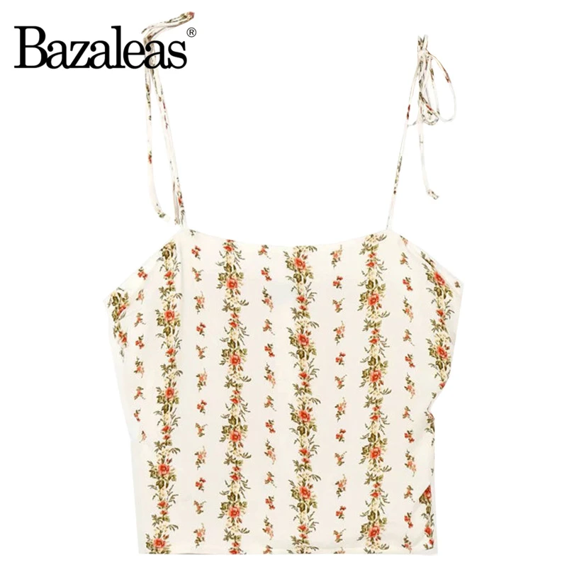 

Женский шифоновый топ Bazaleas, облегающий топ на бретельках с цветочным принтом и полосками