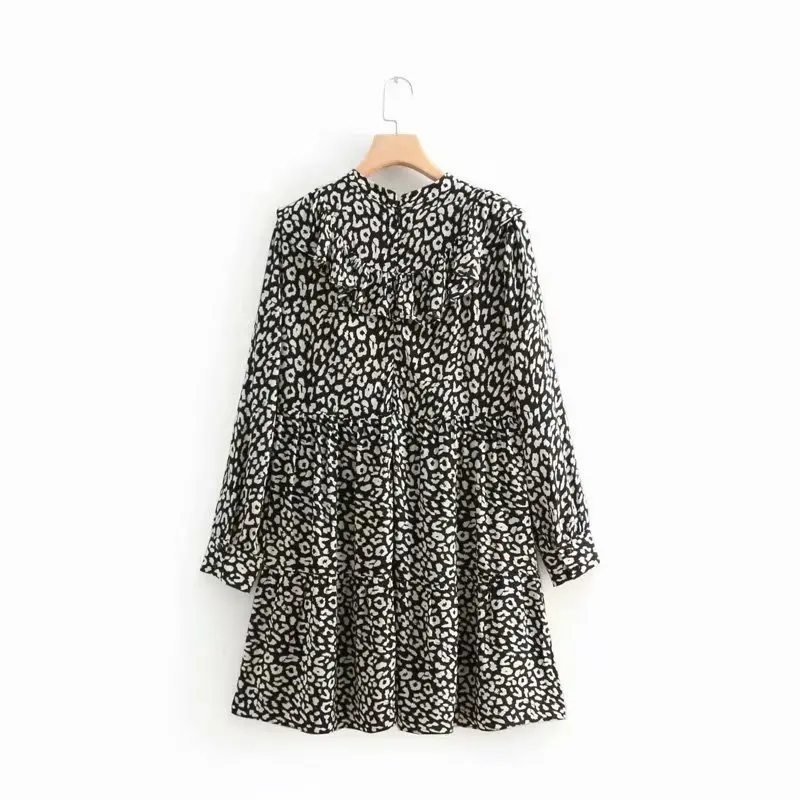 VOGUEIN новые женские повседневные с животным принтом оборками длинными рукавами