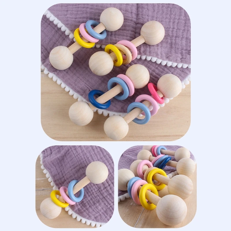 

4 Style BPA Free Baby Wooden Rattle Perfect Grasping Teething Toy Safety Natural Wood Ring Chewing Newborn Rattle Montessori Toy