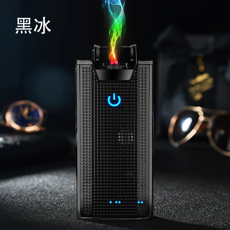 Черный Плазменная Зажигалка 4 в одном bluetooth динамик умный дисплей банк питания зажигалки Подарки другу - Цвет: Черный