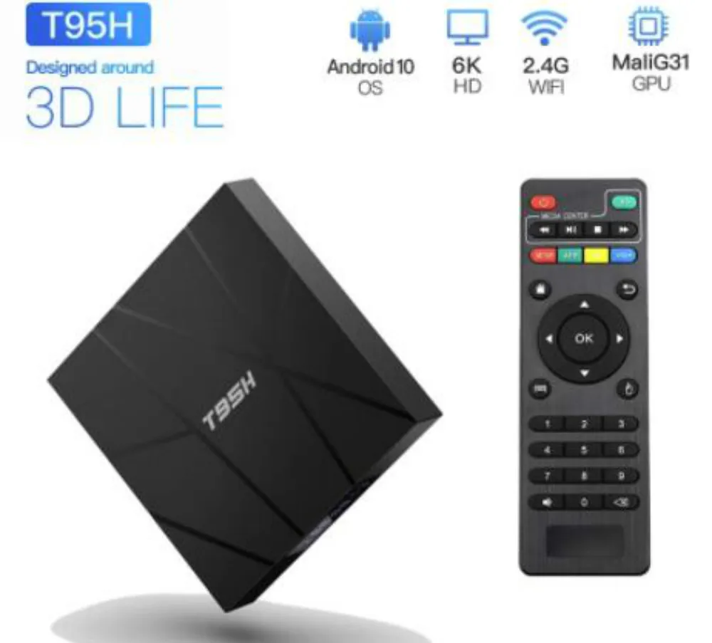 

T95H Smart TV Box Android 10.0 Allwinner H616 4G RAM 64G ROM lecteur multimedia 4K 6K Play 2.4G Wifi Youtube decodeur