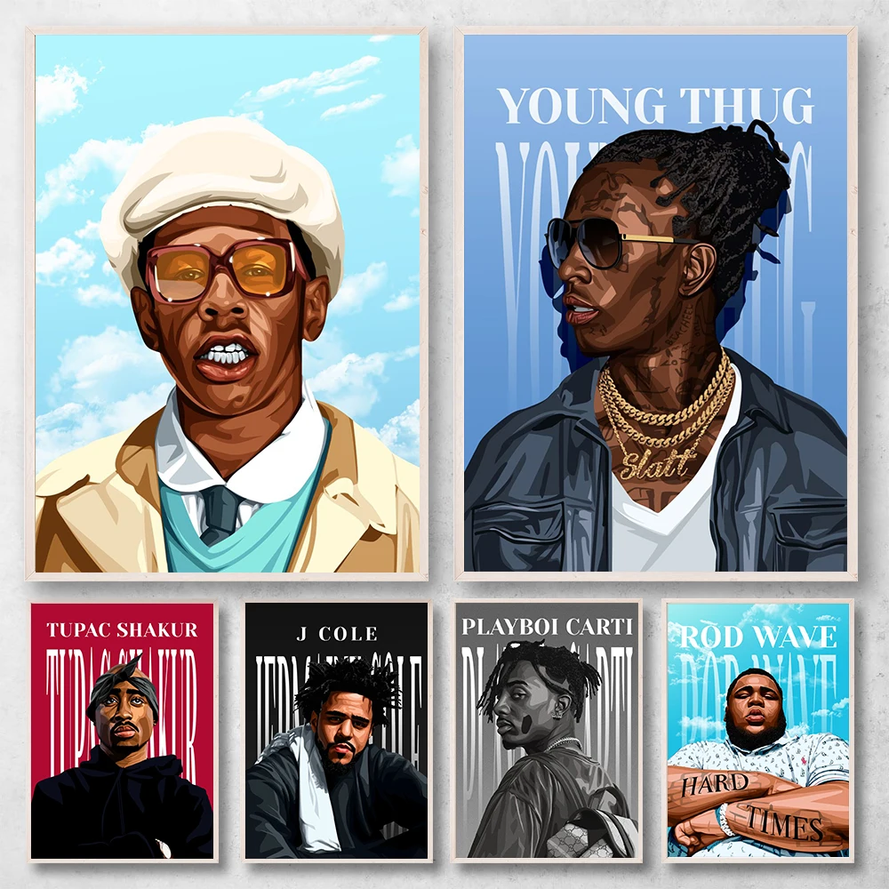 

Black White Music Star Rap Hip Hop Legend Rapper Fashion Model Art Canvas Painting Poster Wall Picture Teen Room Home Decoration