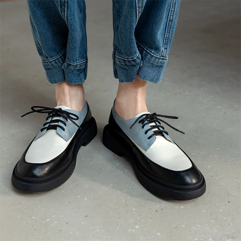 ANNYMOLI Natural Genuine Leather Flats Shoes Women Round Toe Casual Flats Cross Tied Flats Dress Female Footwear 2021 Spring New