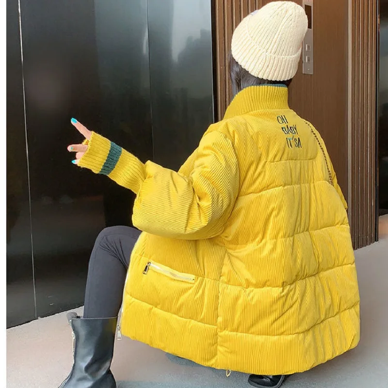 

woman in the park corduroy woman jacket 2020 short Korean version of loose thick bread jacket women's winter jacket