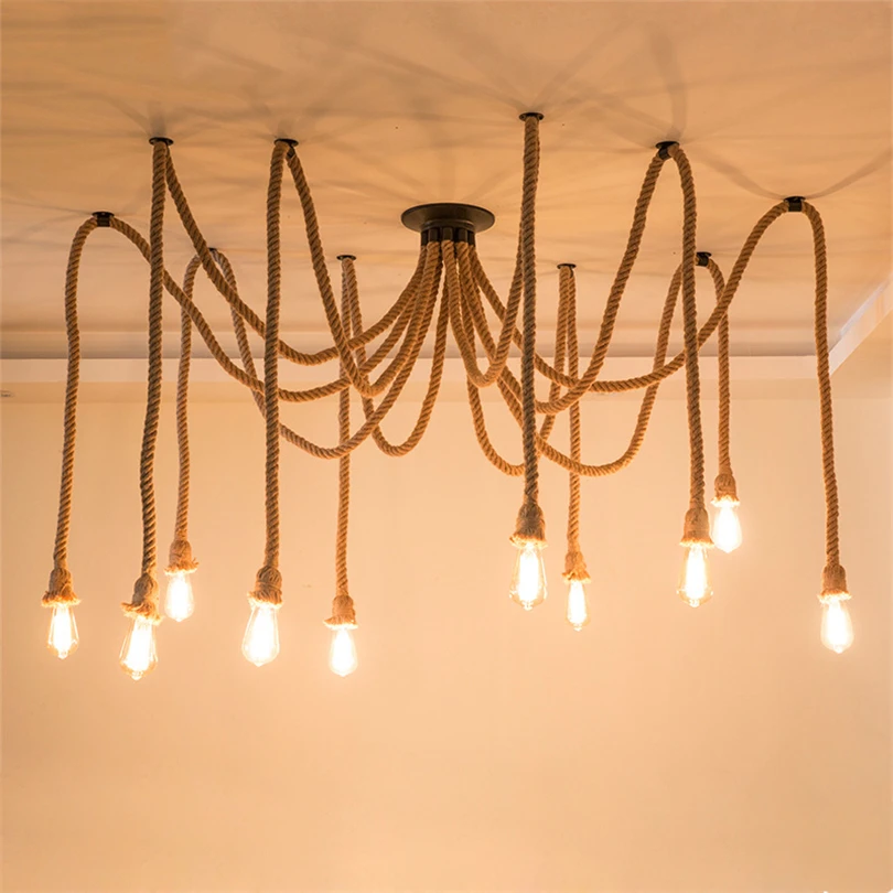 Retro Hemp Rope Lights Industry Style Spider Pendant Lamp Office Clothing Store Restaurant Vintage Iron Hemp Rope Hanging Light
Retro Hemp Rope Lights Industry Style Spider Pendant Lamp Office Clothing Store Restaurant Vintage Iron Hemp Rope Hanging Light