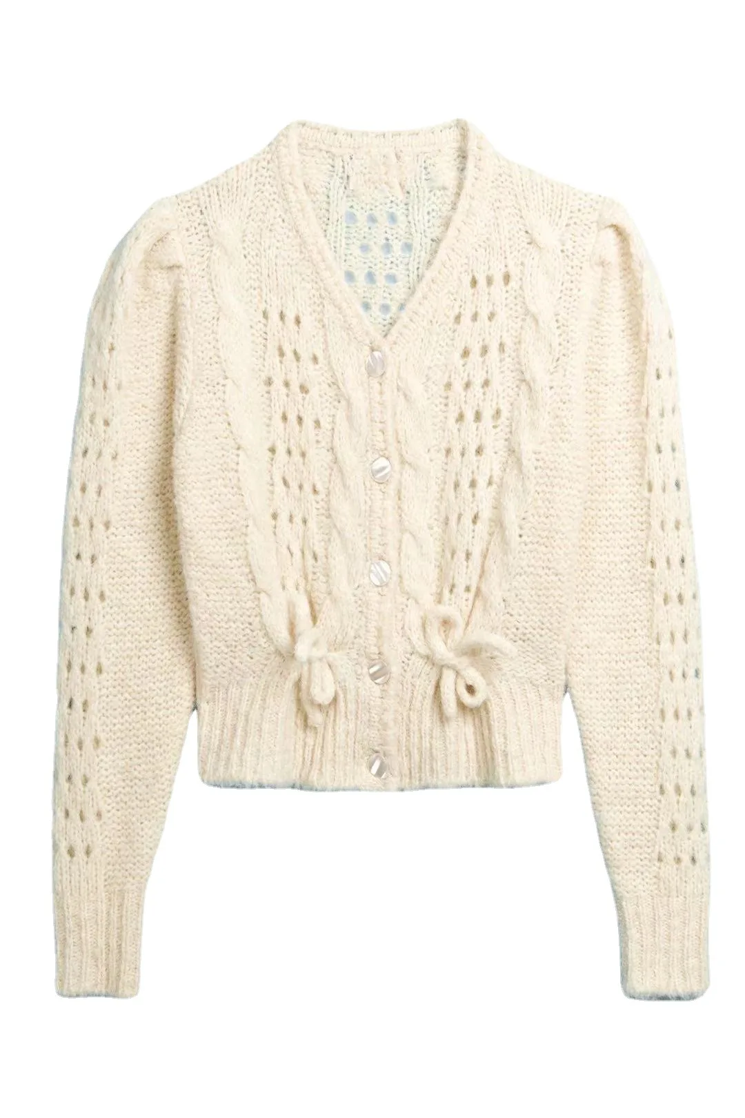 

Early Spring New Products Women Sweater Wool Blend Front Button Knitted Cardigan Retro Flower Twisted Crochet Sweater Women