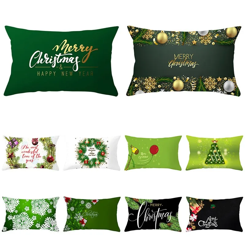 

Christmas Green Cushion Cover 30x50cm Bells Print Decorative Xmas Pillow Case For Home Decoration Office Sofa Car Cushion Covers