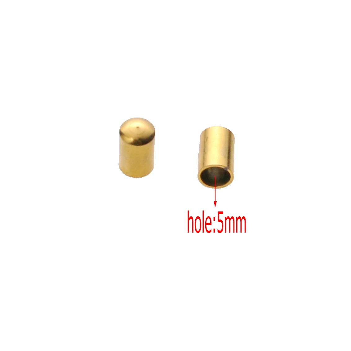 Gold hole 5mm 30 шт. Нержавеющая сталь золотым шнуром с торцевыми крышками подходит 2/3/4/5 мм кожаные веревки "сделай сам" для изготовления ювелирных изделий, аксессуары для крепления поток обжимной вывод - Цвет: Gold hole 5mm