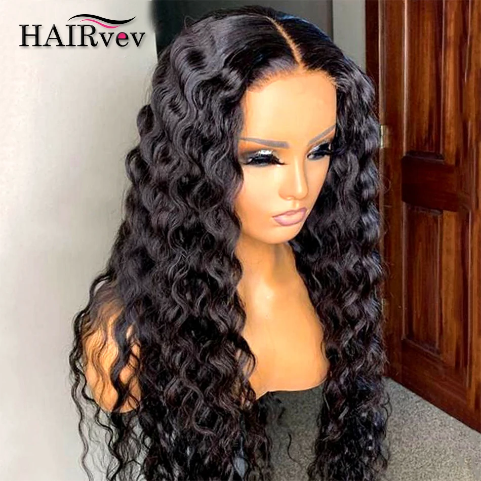 

Deep Wave 4x4 Lace Closure Human Hair Wigs Preplucked Curly Malaysia Remy Hair Wig HD Transparent Lace Closure Wig 28 30 32 Inch