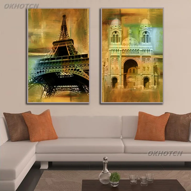 

Modern Home Decoration Poster Printed Canvas Painting European Castle Eiffel Tower vintage Art Pictures On Wall For Living Room