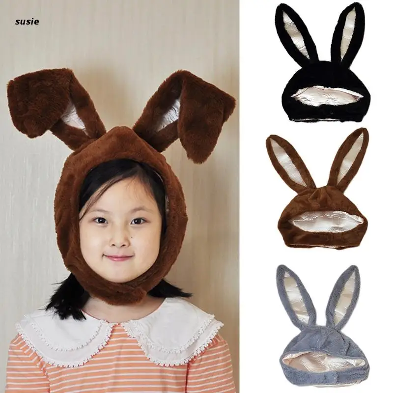

Короткая плюшевая шапка с ушками кролика для взрослых и детей, забавный кролик, животные, мягкие игрушки, головной убор для косплея, Пасхаль...