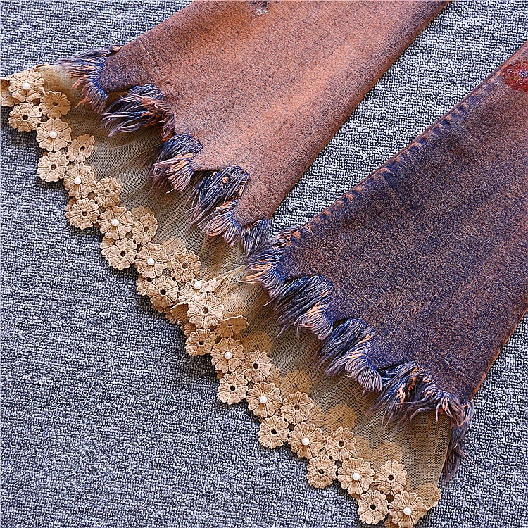 

2020 spring autumn fashion printing bronzing jeans women vintage high waist flared pants wide leg pants