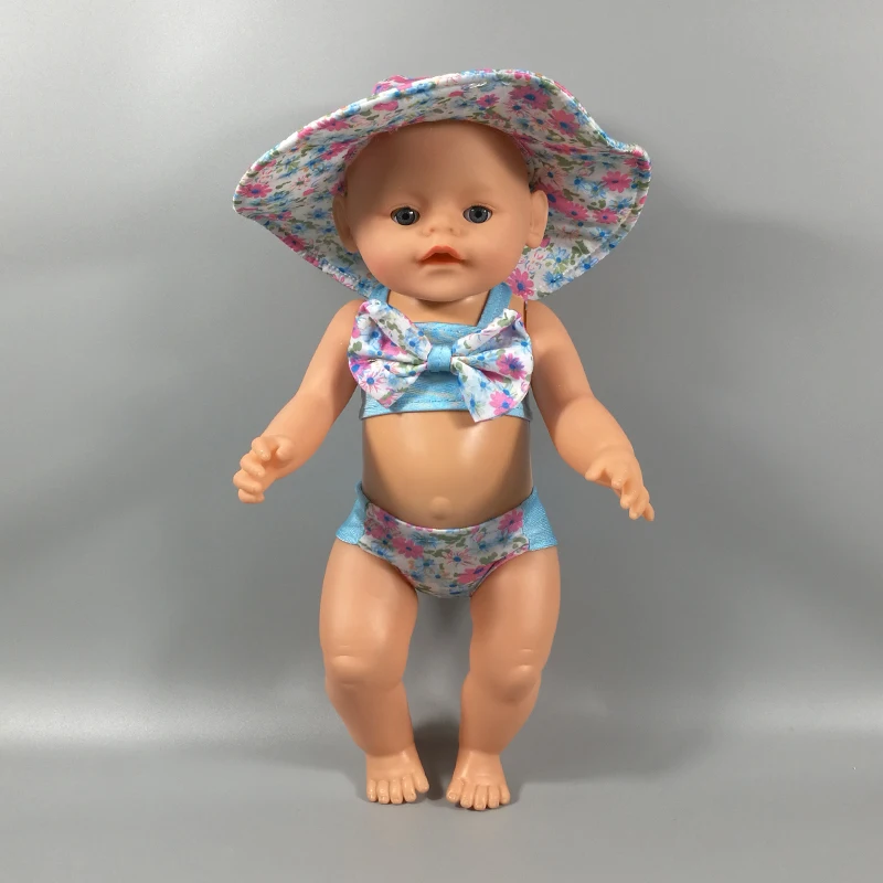 

Doll clothes for new born doll accessories and American doll Pink lace swimsuit + hat 074
