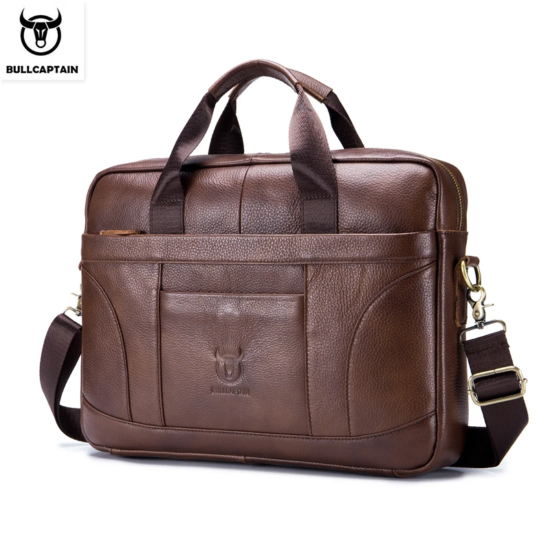 BULLCAPTAIN Men's Briefcase Men's Business Bags Can Be Used For 14-Inch Laptop Leather Shoulder Messenger Bag's Office Handbag