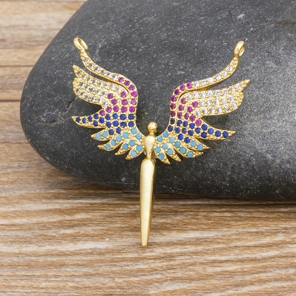 

Fashion Copper Cubic Zirconia Angel Wings Charms Pendants DIY Jewelry Bracelet Necklace Making Accessories For Women Hand Made