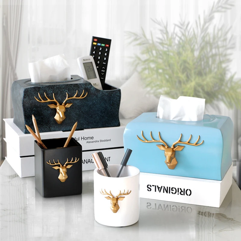 

Коробка для салфеток с оленем, настольный держатель для бумаги, органайзер для салфеток, чехол для салфеток, украшение, держатель для ручек, ...