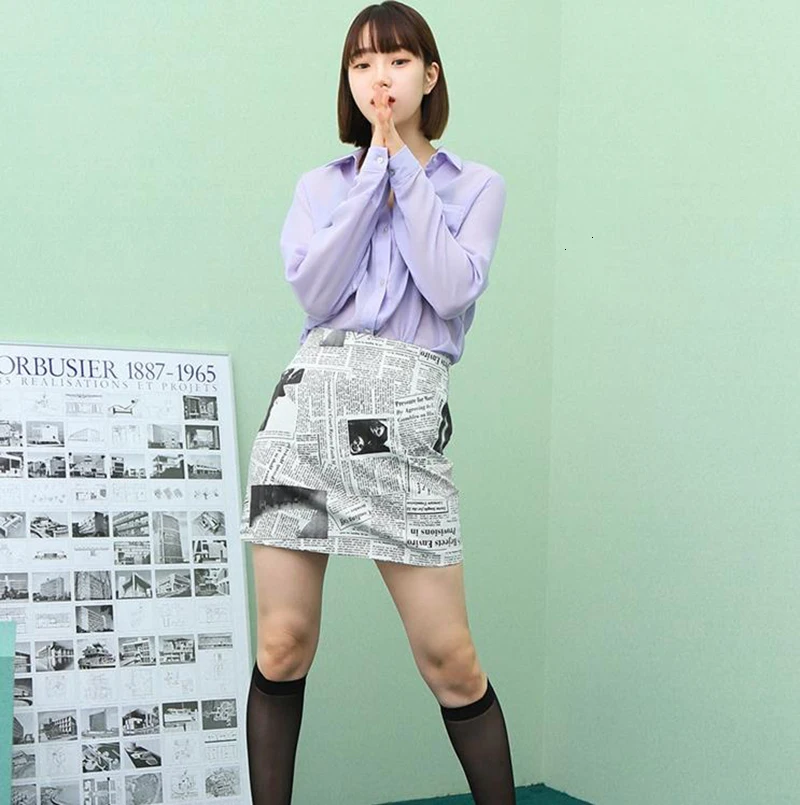 Zomer Nieuwe Krant Rok Harajuku мини карго Skir цифровая печать Potlood Dames Rokken Женская грейппог Koreaanse