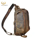 Мужская повседневная кожаная сумка Crazy Horse, треугольная нагрудная Сумка-слинг, Дизайнерская Дорожная сумка через плечо для планшетного ПК 8 дюймов, 1186