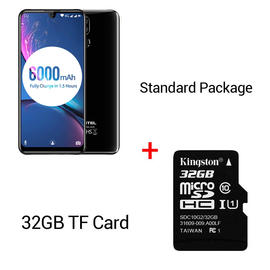 Black N 32GB Card OUKITEL K9 водослива 7,1" FHD+ 1080*2244 16MP+ 2MP/8MP мобильный телефон 4GB 64GB Face ID смартфон 6000mAh 5 V/6A Быстрая зарядка OTG - Цвет: Black N 32GB Card