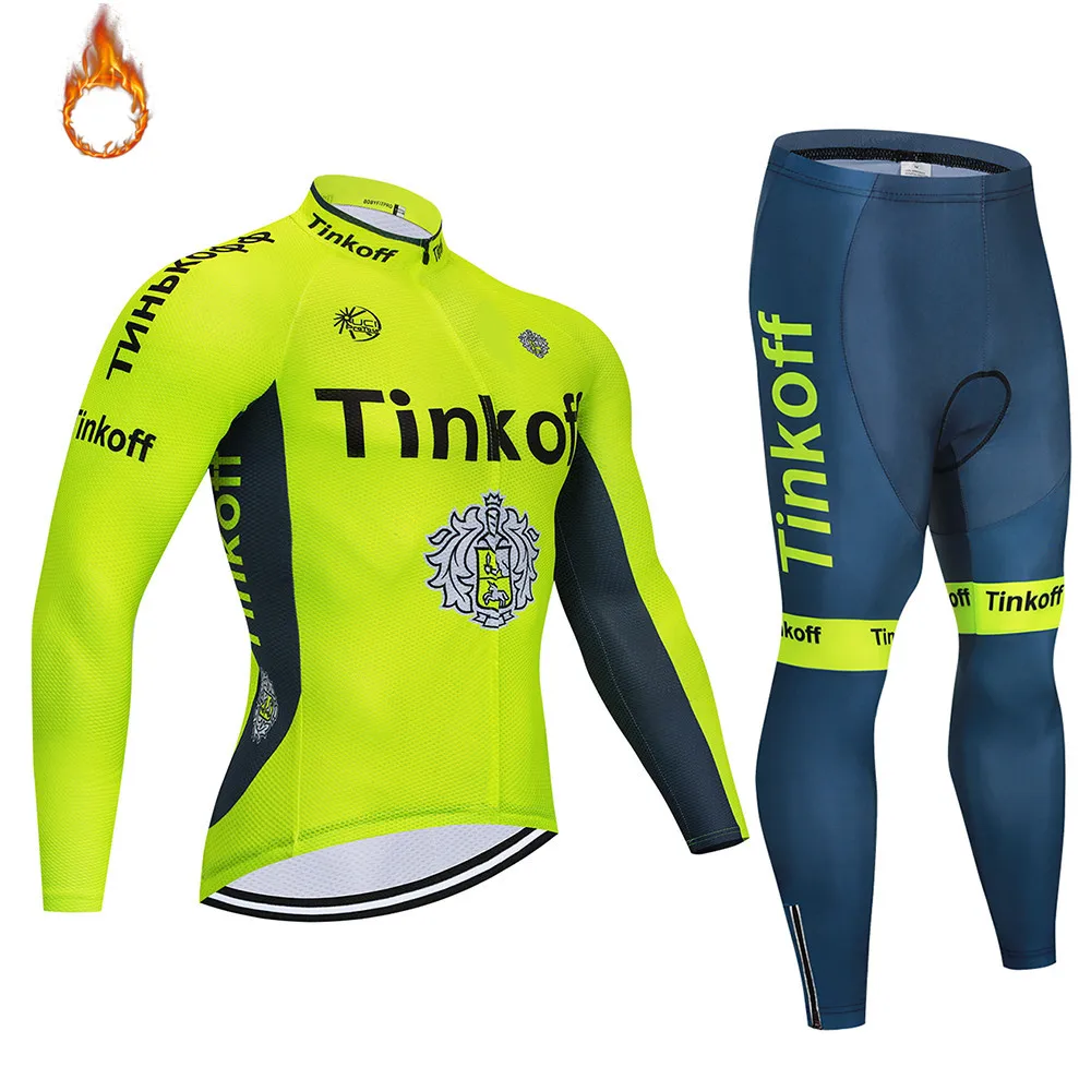Велоспорт Джерси Тинькофф 2018 зимние термо флисовые брюки нагрудник набор MTB