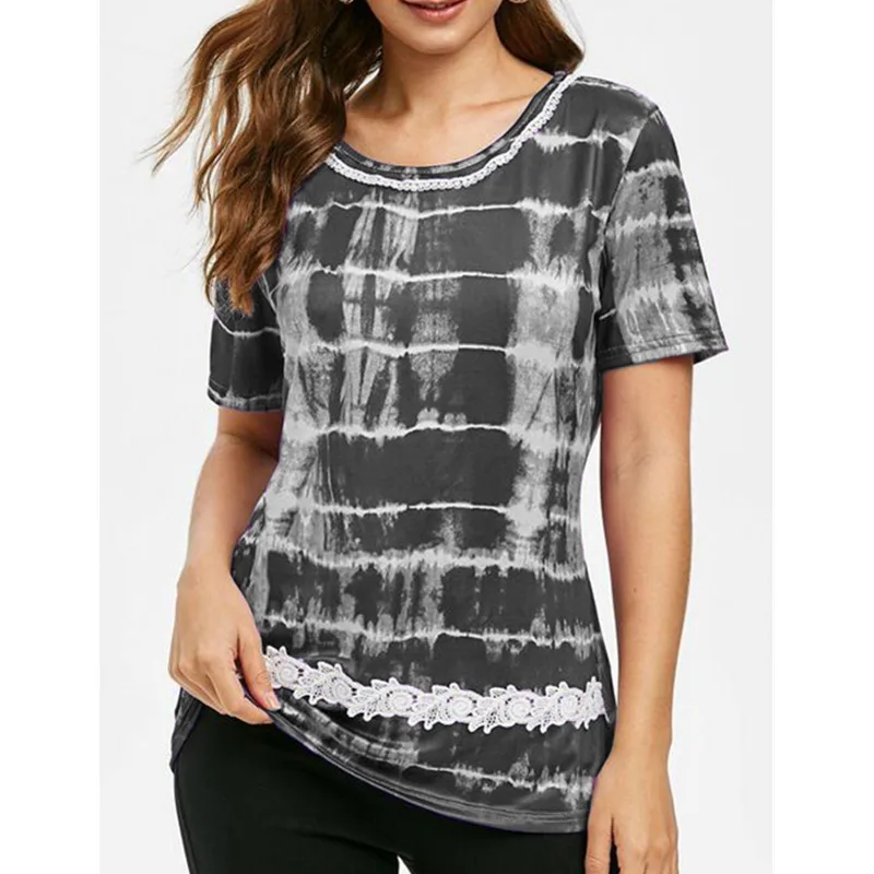 Summer Women's Tie-dye Printing Short-sleeved T-shirt Casual Loose Tee Shirt Plus Size Tshirt Gradient printed Tops S-5XL | Женская