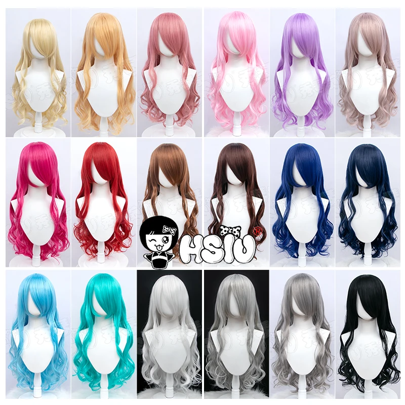 「HSIU Brand」cosplay wig 75cm 29.5in multi-color Long curly hair pink blue red purple silver Party curly Wig Fiber synthetic wig