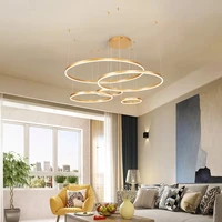 modern minimalist led chandelier home lighting brushed rings ceiling mounted chandelier lighting hanging lamp goldcoffee color