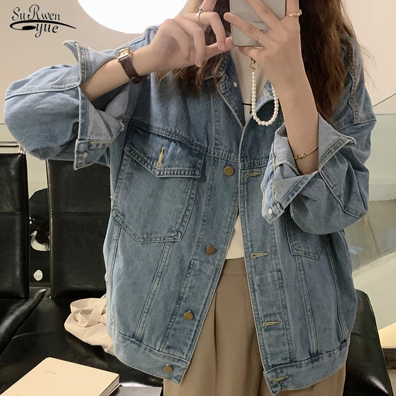 

New Jean Jacket Vintage Women Clothes Korean Loose Women's Autumn Jacket Blue Casual Tops 2021 Plus Size Jeans Denim Coat 16295