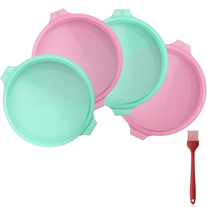 

4 Pcs 8 Inch Round Cake Tin, Silicone Cake Mould, Layer Cake Tin, Silicone Cake Tins for Baking, Non-Stick Baking Tins