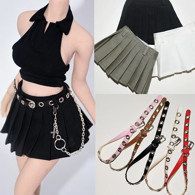 

1/6 Trendy Pleated Skirt Mini Skirt Sexy Sleeveless Vest Belt Clothes Accessories Fit 12 inch Female Soldier Action Figure Body