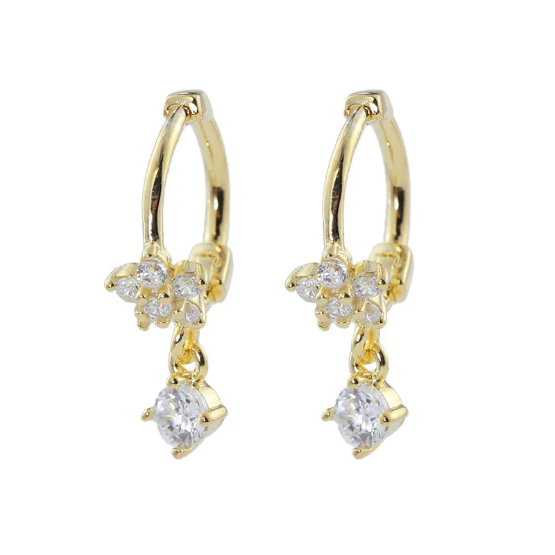 

HI MAN 925 Sterling Silver Fashion Exquisite Flower Zircon Earrings Women High Wedding Jewelry Gift