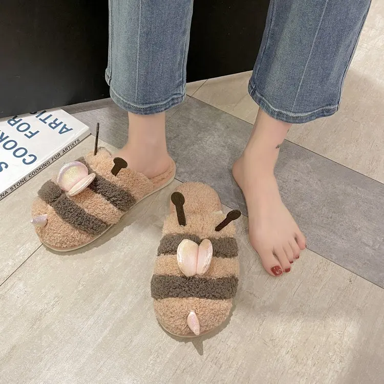 Winter New Ladies Cotton Slippers Simple and Comfortable Animal Cotton Slippers Women Flat Slippers Women Furry Slippers Women