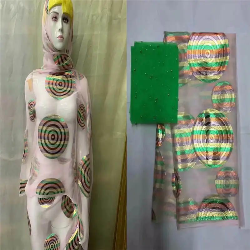 

5+2 Yards High Quality Silk Fabric For Lady Dress Embroidered Silk Fabric African Metallic Silk Fabric! LXF9101