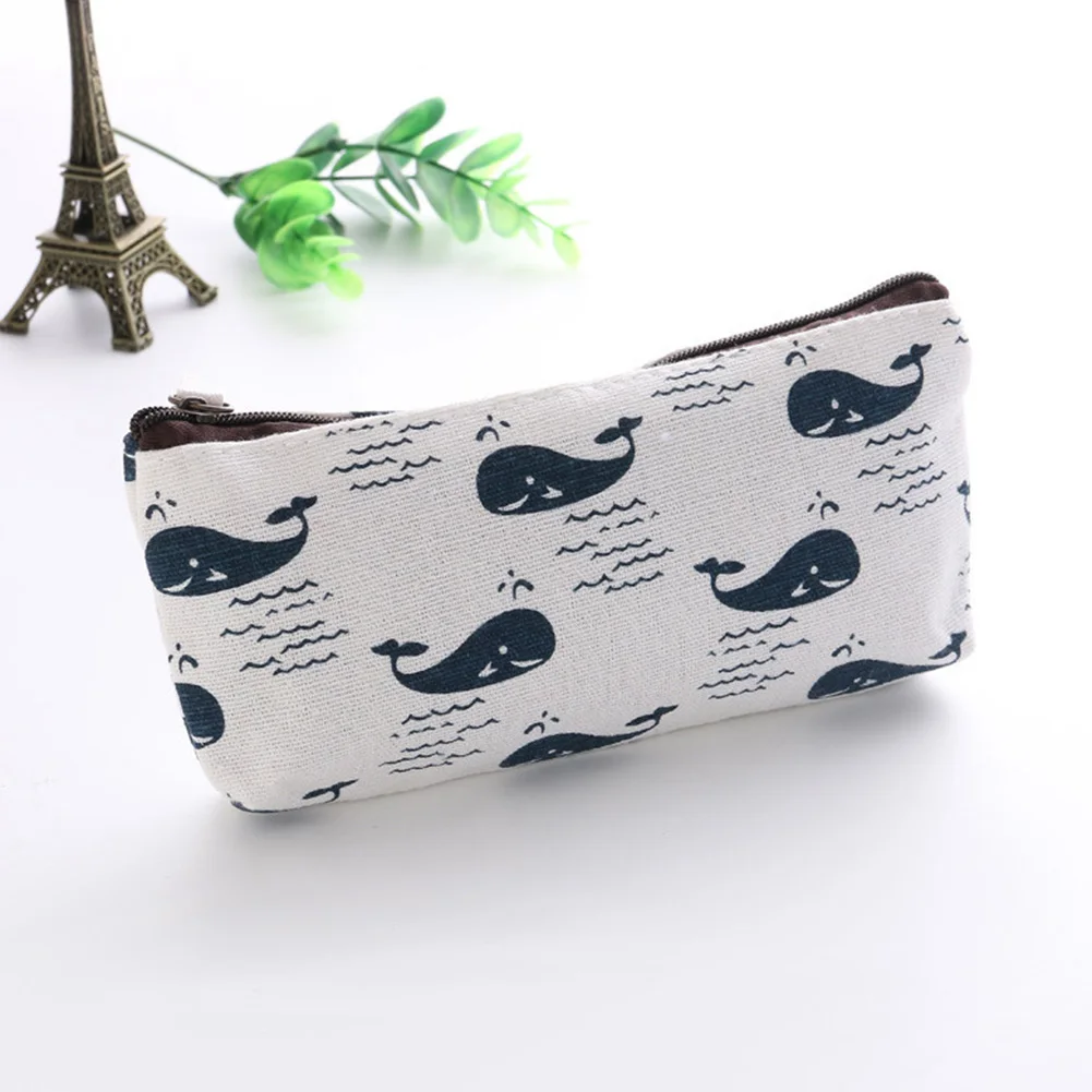 Cute Canvas Whale Flower Printed Pencil Bag School Supplies Stationery Gift School Cute Pencil Box Creative School Tools