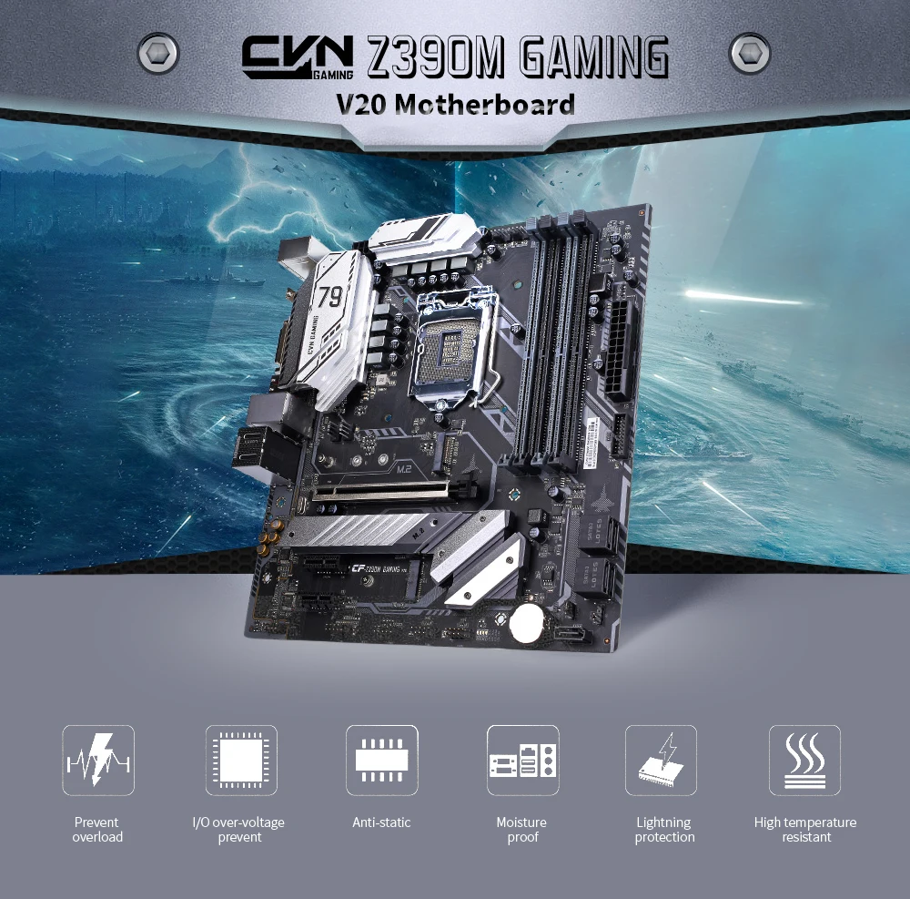 Цветная материнская плата CVN Z390M GAMING V20 M-ATX LGA1151 интерфейс двухканальный DDR4 Gigabit LAN 5 x SATA 3,0 с слотом M.2