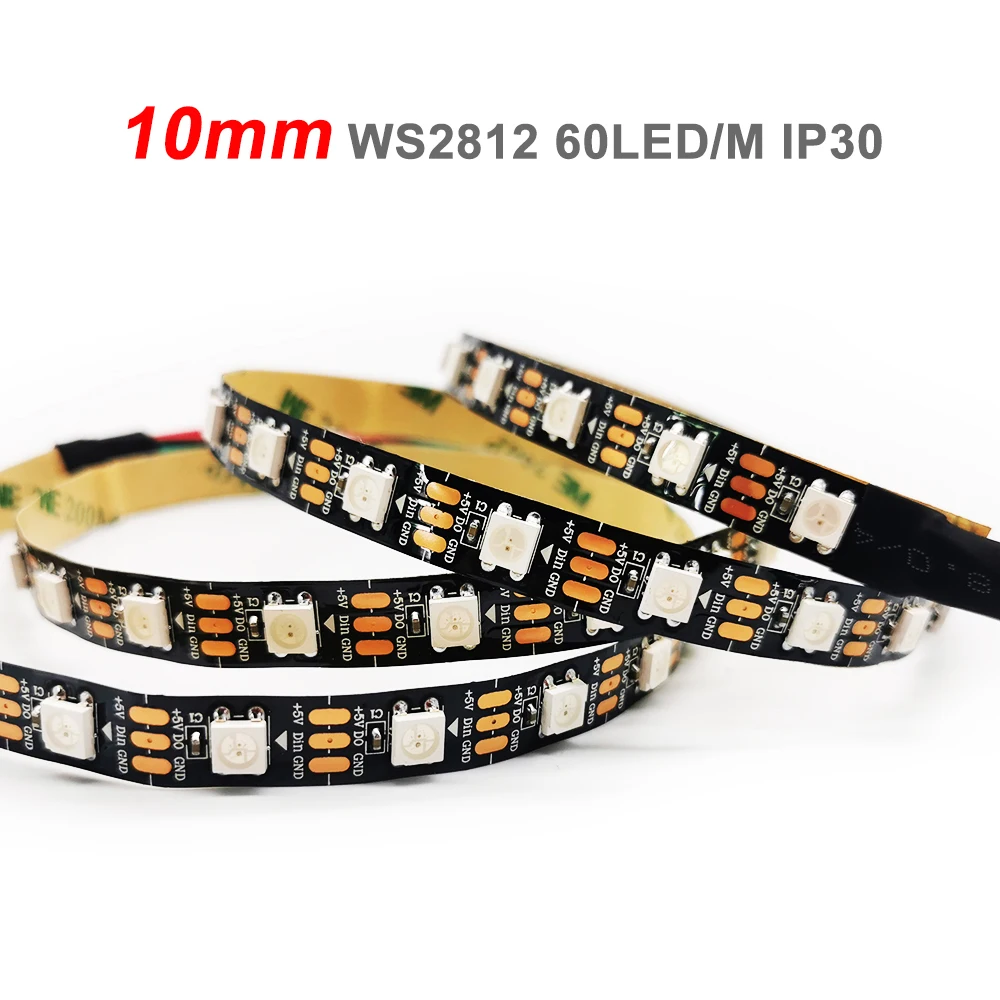 DC5V WS2812B 5050 RGB Led Strip Light Smart Individually Addressable Tape 6MM 10MM Width PCB IP30 Black/White 60Pixels/M 1-5M |