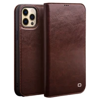 qialino genuine leather phone cover for iphone 1313 mini bracket function with card slots pocket flip case for iphone13 pro max