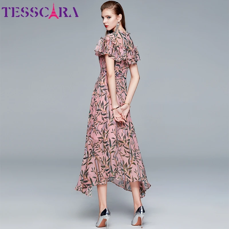 TESSCARA женское летнее элегантное шифоновое платье Festa высокое качество длинное