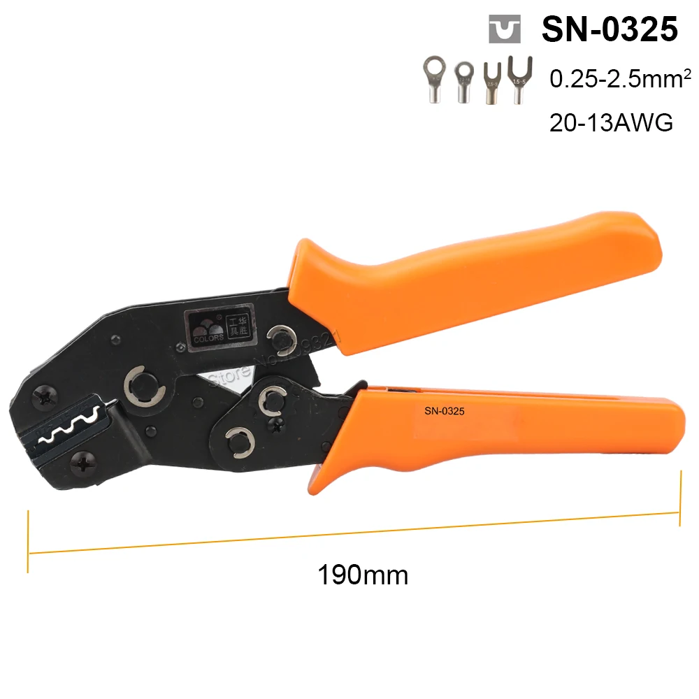 SN-0325 Crimping Plier 0.25-2.5mm2 Non-Insulated Terminals 190mm Ratchet Clamp Pliers 20-13AWG Crimper Jaw Set Tools | Инструменты