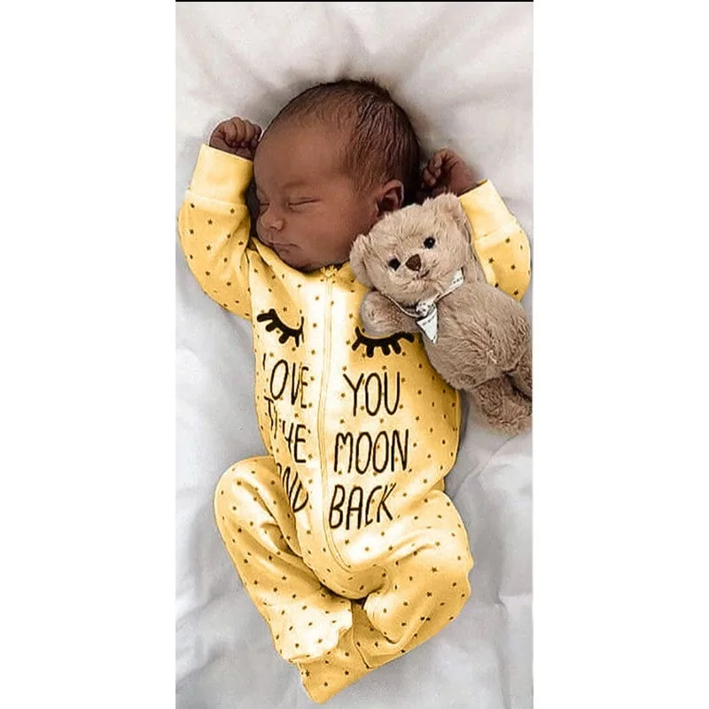 2020 Newborn Cartoon Eyes Letter Moon Love Dot Long Sleeve Zipper Baby Girl Clothes Infant 2t Girls Pijamas | Детская одежда и