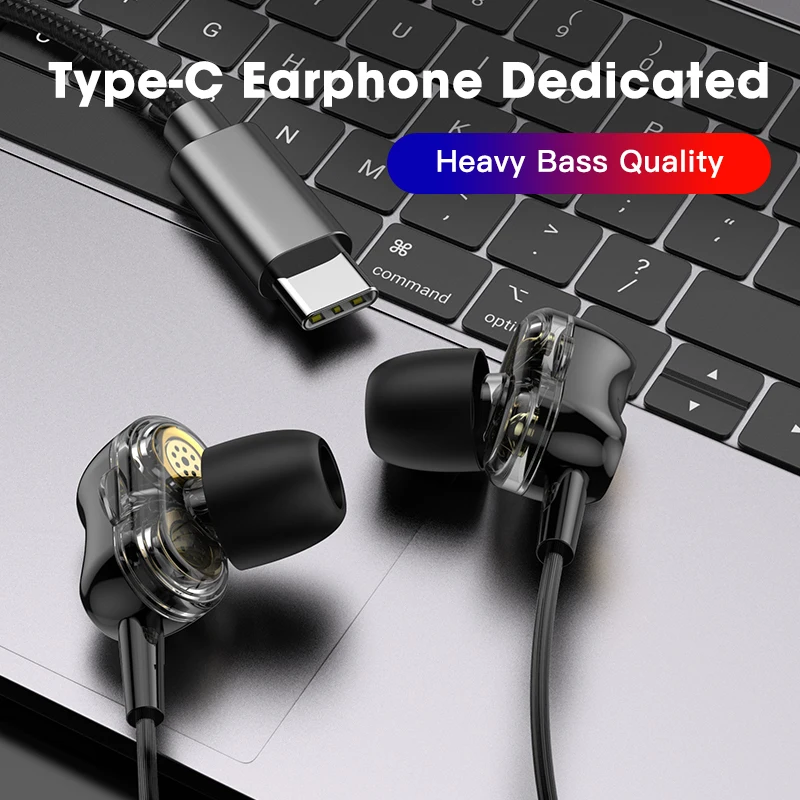 Проводные наушники Typc C четырехъядерные USB вкладыши с двойным драйвером телефона