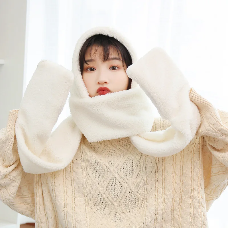 Осень-зима в Корейском стиле Милая и Симпатичная теплая шарфом плюшевая имитация