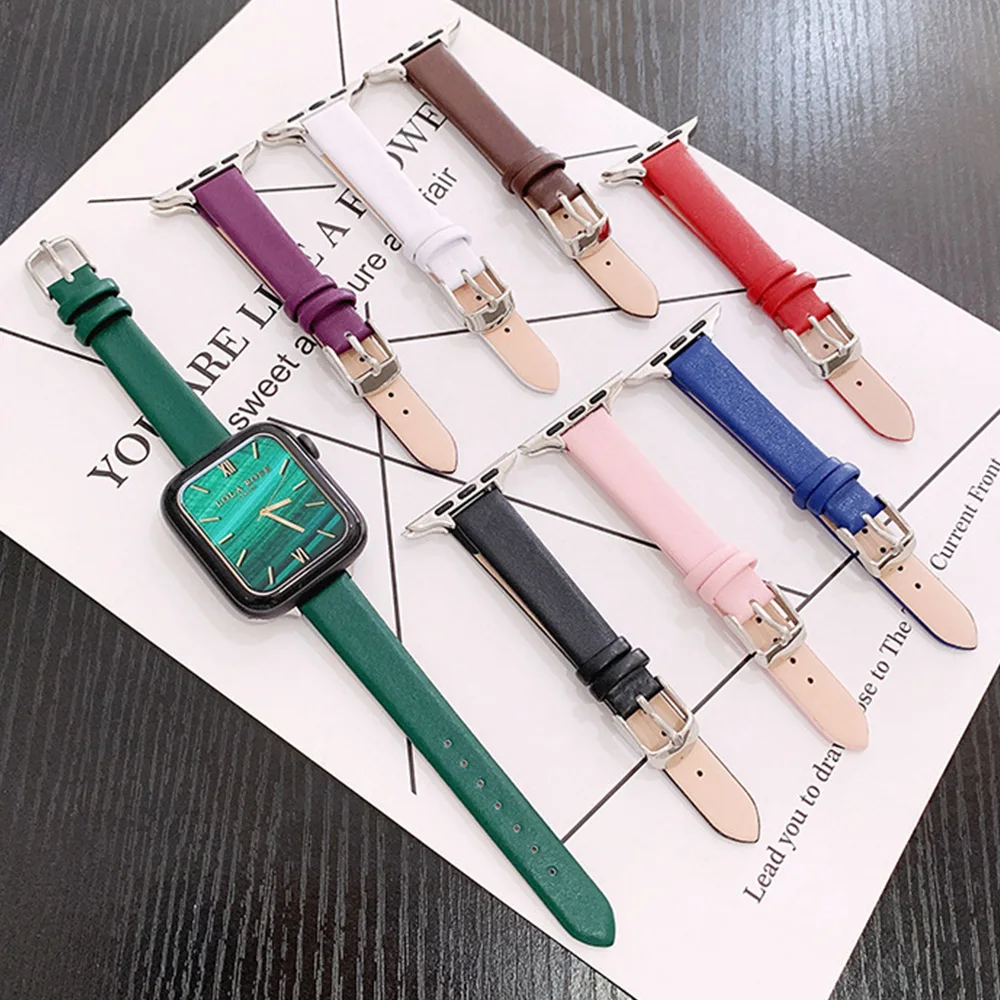 

For Apple Watch 6 Se 40mm 44mm Band Slim Leather Strap for Iwatch Series 6 5 4 3 38mm 42mm Bands Women Girl Thin Correa Wrist