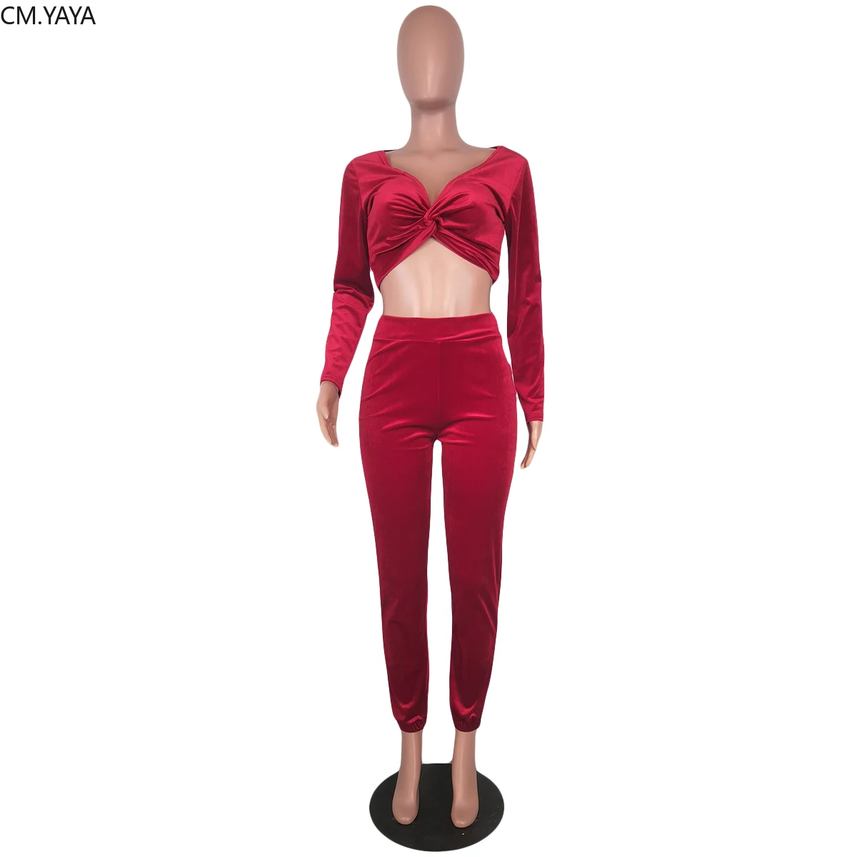 GL Осень Зима Женский комплект полный рукав v-образный вырез короткий топ длинные