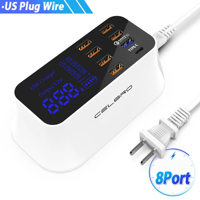 US Plug Мульти Порты и разъёмы USB Зарядное устройство концентратор Quick Charge 3,0 8 Порты и разъёмы Настольный несколько USB Зарядное устройство станция светодиодный Дисплей Быстрая зарядка EU US UK вилкой - Тип штекера: US Plug
