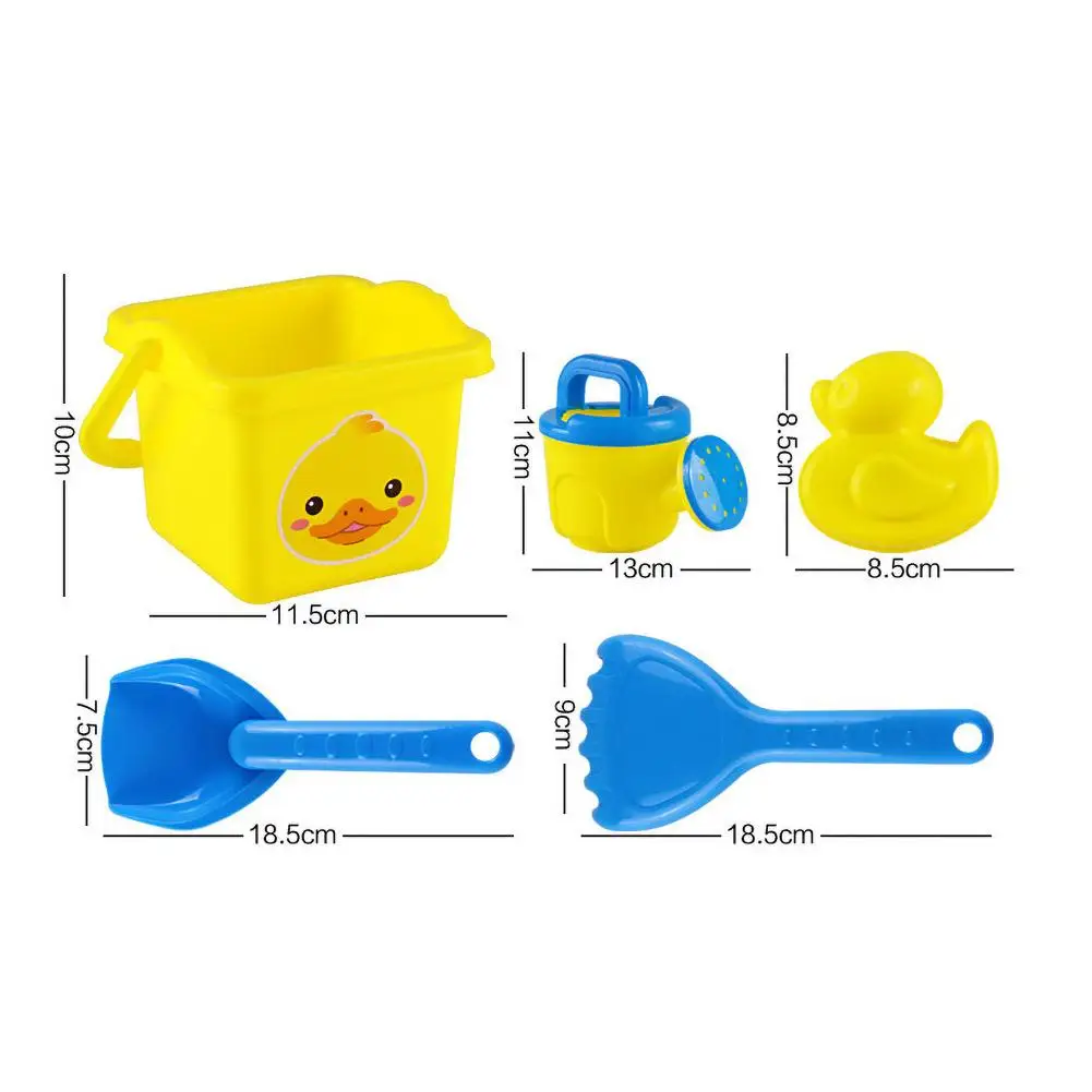 

5Pcs Summer Kids Cartoon Bear Duck Bucket Rake Outdoor Beach Sand Play Party Toy Set Early Education Cognition Toy