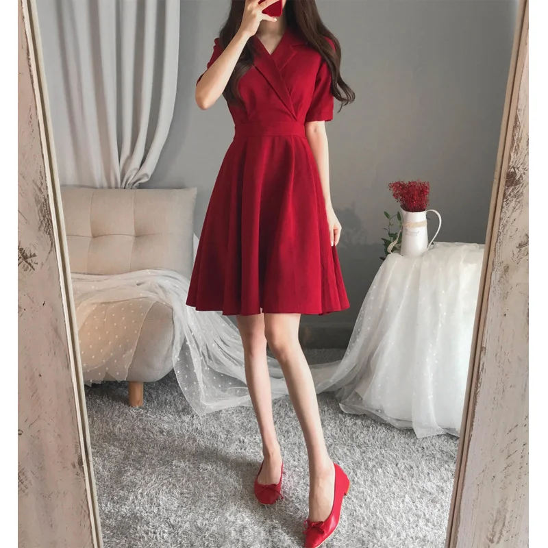 Женское платье 2019 Лето Осень Модное женское элегантное с коротким рукавом