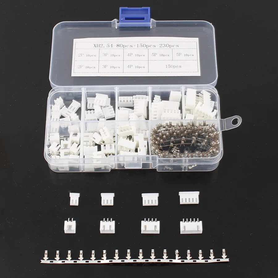 230pcs 2.54mm XH2.54 2pin 3pin 4pin 5pin Pitch Terminal Kit/Housing/Pin Header JST Connector Wire Connectors Adaptor XH Kit TJC3